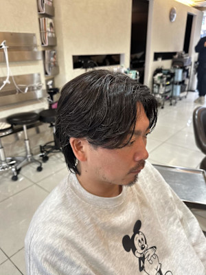 センターパートニュアンスパーマツーブロック