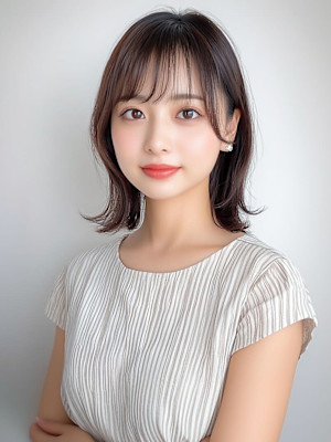 ミディアム　外ハネ　透明感カラー　顔周りカット　20代30代