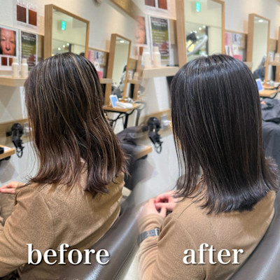 白髪ぼかし細めハイライト30代40代50代セミディ