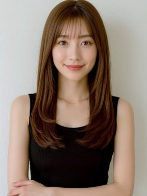 小顔ワンカールレイヤーカットデジタルパーマチェリーブラウン