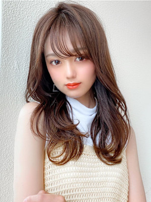 シャギーレイヤー韓国ワンホンヘアシースルーぱっつん前髪