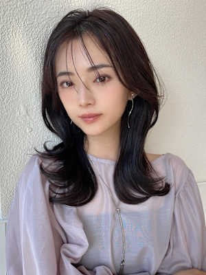 シャギーレイヤー韓国ワンホンヘアシースルーぱっつん前髪