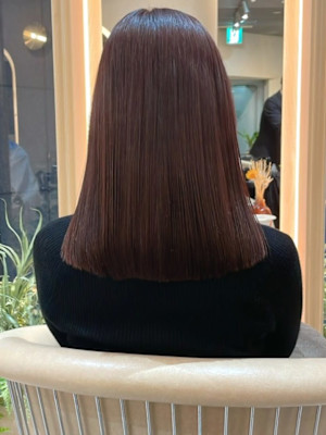 セミロング グレージュ 髪質改善 ダメージレスカラー