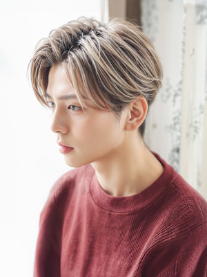 メンズ/メッシュ/ハイライト/センターパート/韓国ヘア/髪質