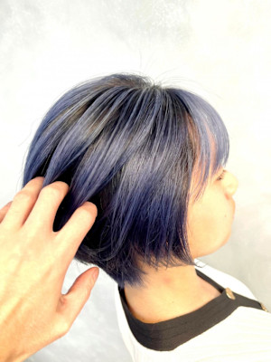 丸みショートバレイヤージュ/ブルー/青