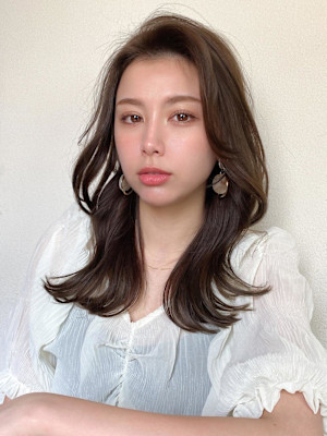 シャギーレイヤー韓国ワンホンヘアシースルーぱっつん前髪