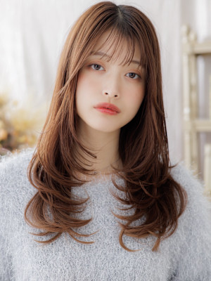 ミストバングチェリーブラウンデジタルパーマ　姫カットレイヤー