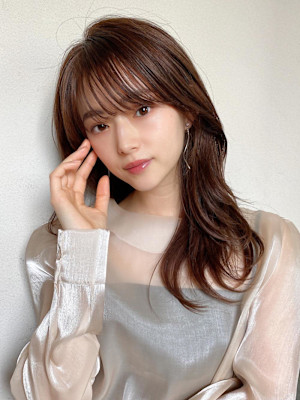 シャギーレイヤー韓国ワンホンヘアシースルーぱっつん前髪