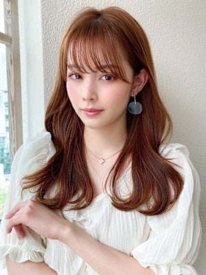 シャギーレイヤー韓国ワンホンヘアシースルーぱっつん前髪