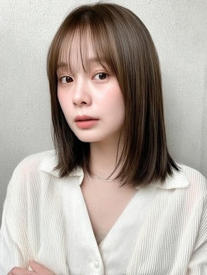 ミディアム ボブ 顔周り 透明感 ベージュ 20代30代