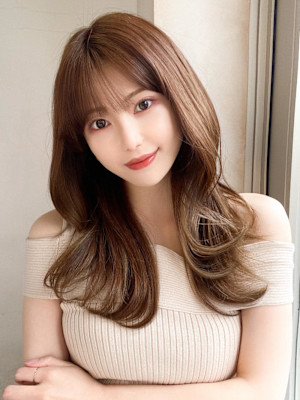 シャギーレイヤー韓国ワンホンヘアシースルーぱっつん前髪