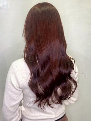 レッドカラー 暖色系カラー ウェーブ巻き ダブルカラー