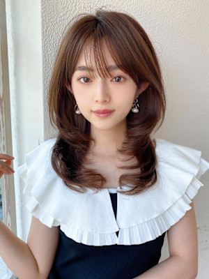 シャギーレイヤー韓国ワンホンヘアシースルーぱっつん前髪