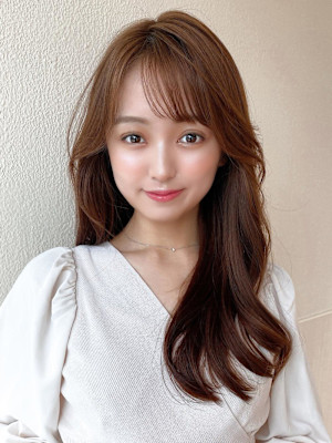 シャギーレイヤー韓国ワンホンヘアシースルーぱっつん前髪