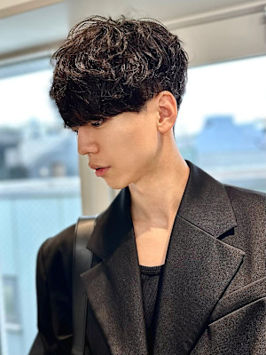 men'sカットスペインカールブルーブラック黒染めブリーチ/