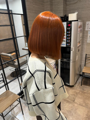 髪質改善/韓国風/ハイトーンカラー/オレンジ/タッセルボブ