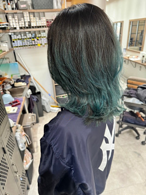 髪質改善/韓国風/バレイヤージュ/ケアブリーチ/グリーン