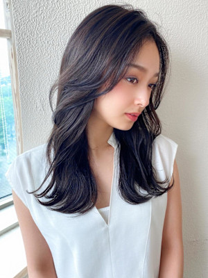 シャギーレイヤー韓国ワンホンヘアシースルーぱっつん前髪