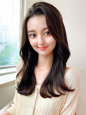 シャギーレイヤー韓国ワンホンヘアシースルーぱっつん前髪