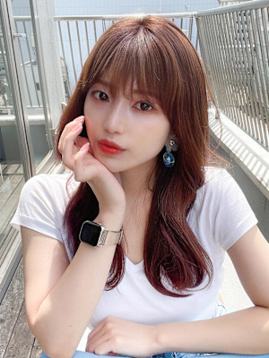 シャギーレイヤー韓国ワンホンヘアシースルーぱっつん前髪