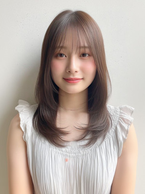 セミロング レイヤーカット 顔周り 透明感 20代30代