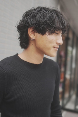 メンズツイスパ波巻きウルフ縦落ちショート