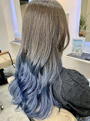 バレイヤージュ/ブルーグラデーション/デザインカラー