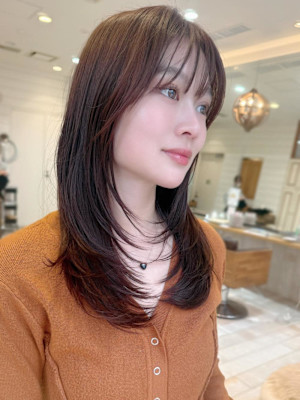 渋谷/ミニウルフ/チェリーブラウン/フェザーパーマ/ボブ