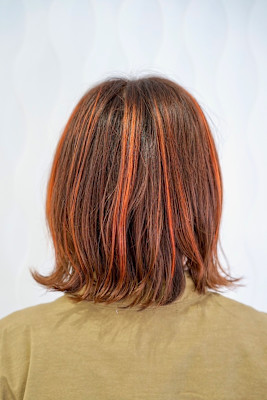 外ハネミディアム＋オレンジハイライト