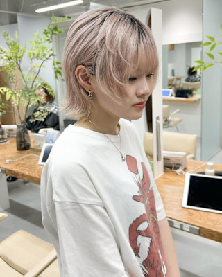 【hinari】落ちる赤/ハイトーンウルフ/ホワイトピンク