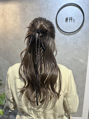 ★カチモリアレンジ/ハーフアップ/黒リボン
