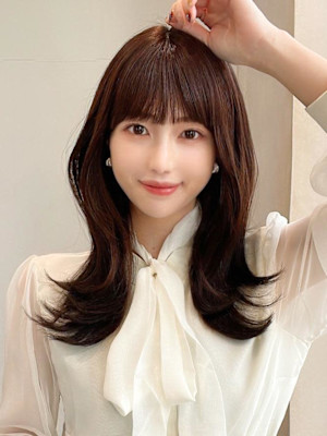 シャギーレイヤー韓国ワンホンヘアシースルーぱっつん前髪