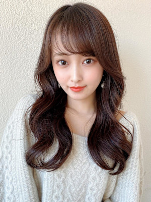 シャギーレイヤー韓国ワンホンヘアシースルーぱっつん前髪