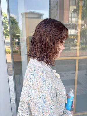 伸ばしかけパーマ/ミディアムボブ