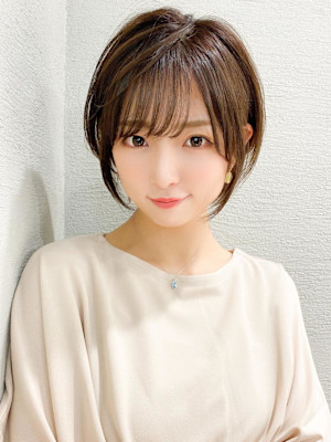 耳かけショートボブ似合わせカット30代40代チェリーブラウン