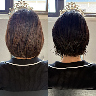 ステップボーンカットショートボブ/イメチェン/外ハネボブ