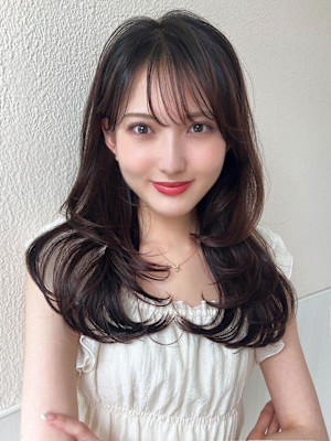 シャギーレイヤー韓国ワンホンヘアシースルーぱっつん前髪