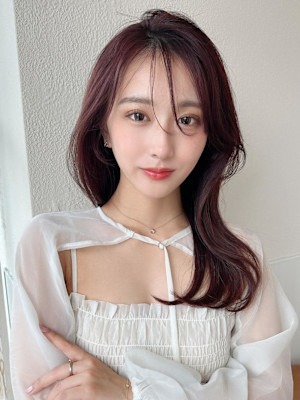 シャギーレイヤー韓国ワンホンヘアシースルーぱっつん前髪