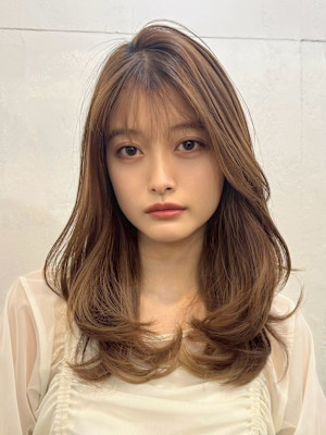 ひし形レイヤー/顔周りカット/ワンカール/サマーベージュ