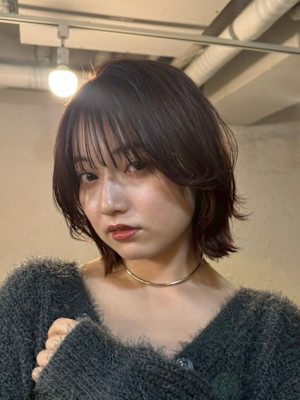 くびれカット/シースルーバング/ピンクブラウン