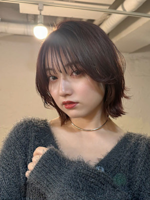 くびれカット/シースルーバング/ピンクブラウン