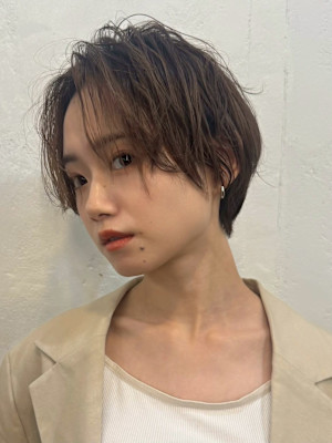 ウェーブパーマ/シースルーマッシュ/ひし形ショートボブ