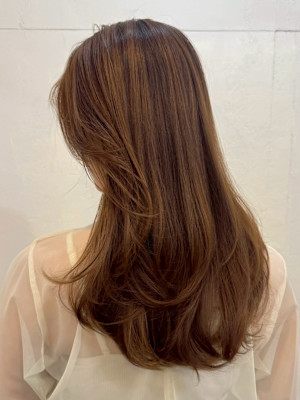 ひし形レイヤー/顔周りカット/ワンカール/サマーベージュ