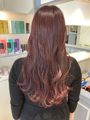 レッドブラウン深みカラーフェミニンロング赤羽美容室シェノン