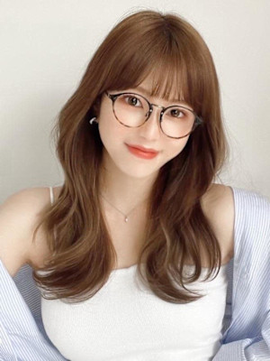 シャギーレイヤー韓国ワンホンヘアシースルーぱっつん前髪