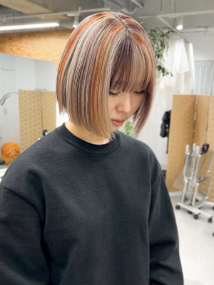 【hinari】デザインカラー/ブリーチ/切りっぱなしボブ