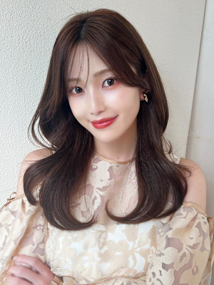 シャギーレイヤー韓国ワンホンヘアシースルーぱっつん前髪