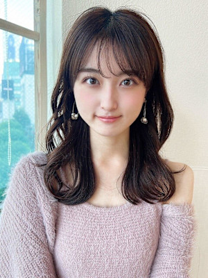 シャギーレイヤー韓国ワンホンヘアシースルーぱっつん前髪