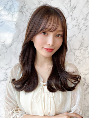 シャギーレイヤー韓国ワンホンヘアシースルーぱっつん前髪