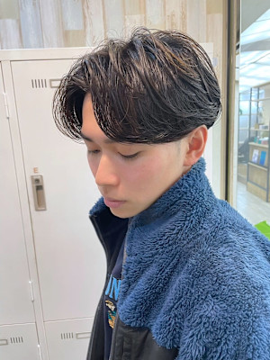 メンズカットアッシュブラックカルマパーマベリーショート